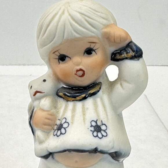 Set of 2 Vintage Jasco Royal Majestic Bell Porcelain Bisque Girl Figurine Blue - Picture 8 of 16